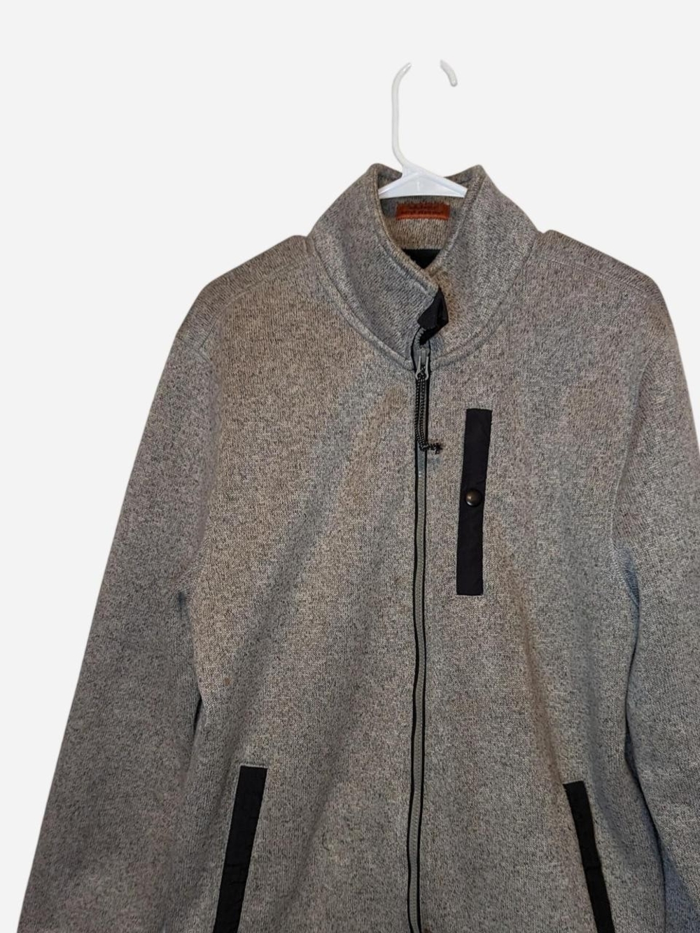 St. John’s Bay Performance Sweater Fleece Full Zip Jacket Grey Black Trim Mens M